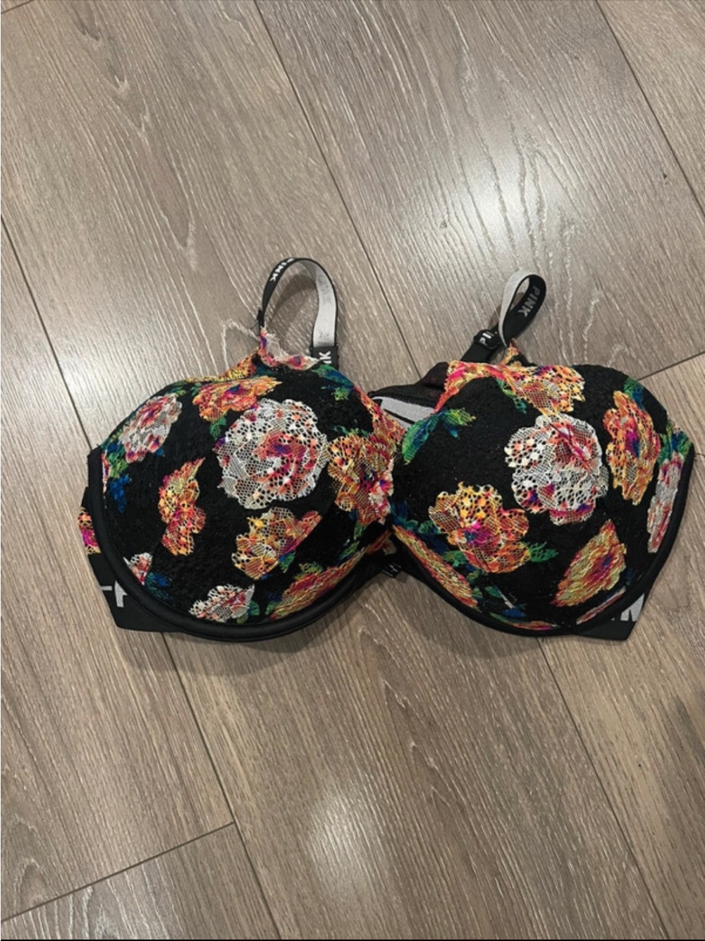 Victoria's Secret Black Floral Lace Padded Underwire Bra